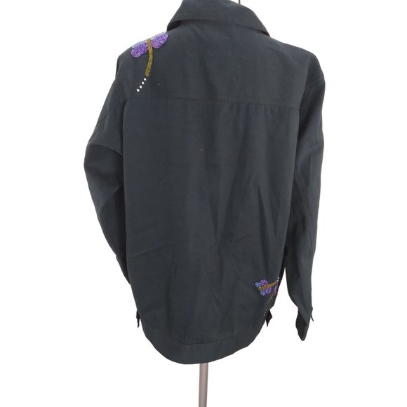 Vtg. Quacker Factory Embellished/pearl beaded Dragonflies button Jacket Large - Picture 2 of 16